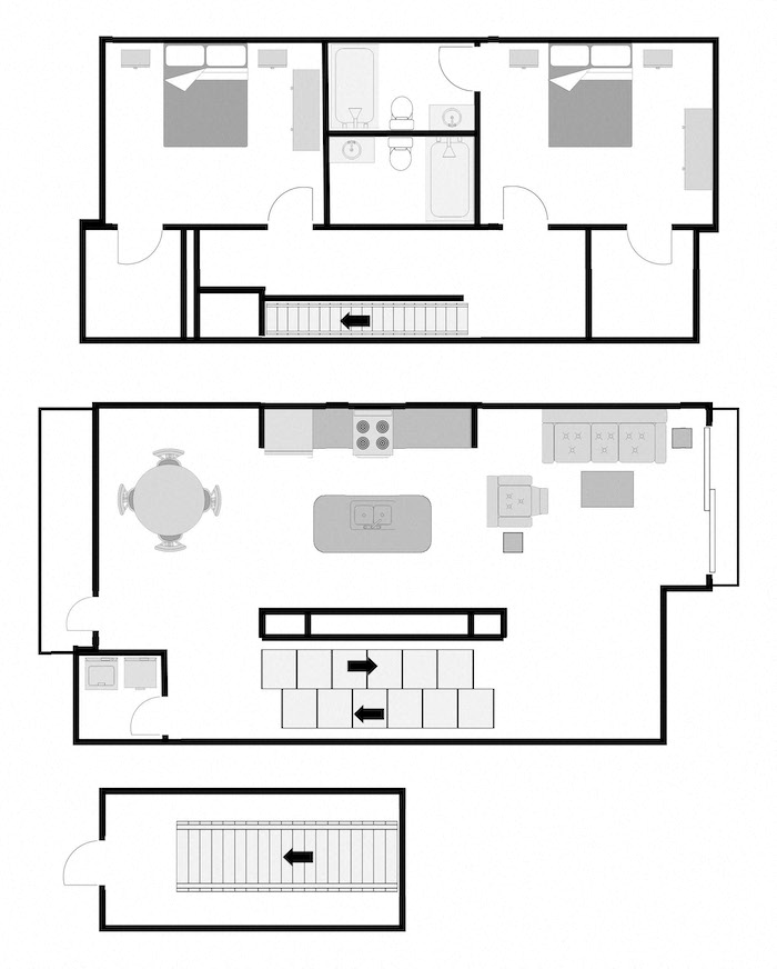 Floor plan for 2 beds, 2 baths, 1107 sqft